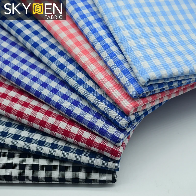 Skygen high quality Guangdong texture stock lot shirt yarn dyed 100 cotton check oxford fabric for shirt