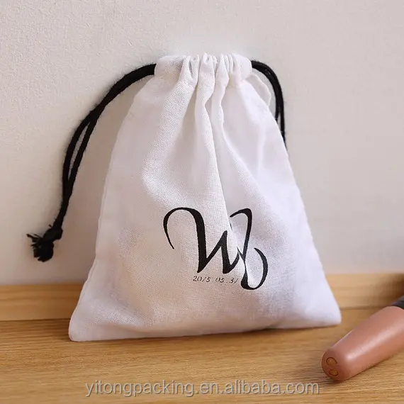 Custom White Cotton Muslin  Gift Pouch Bag With Logo