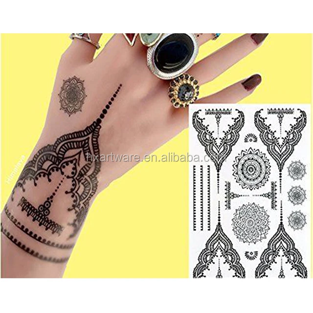 
Removable temporary henna hand tattoos stickers black color lace skin safe 