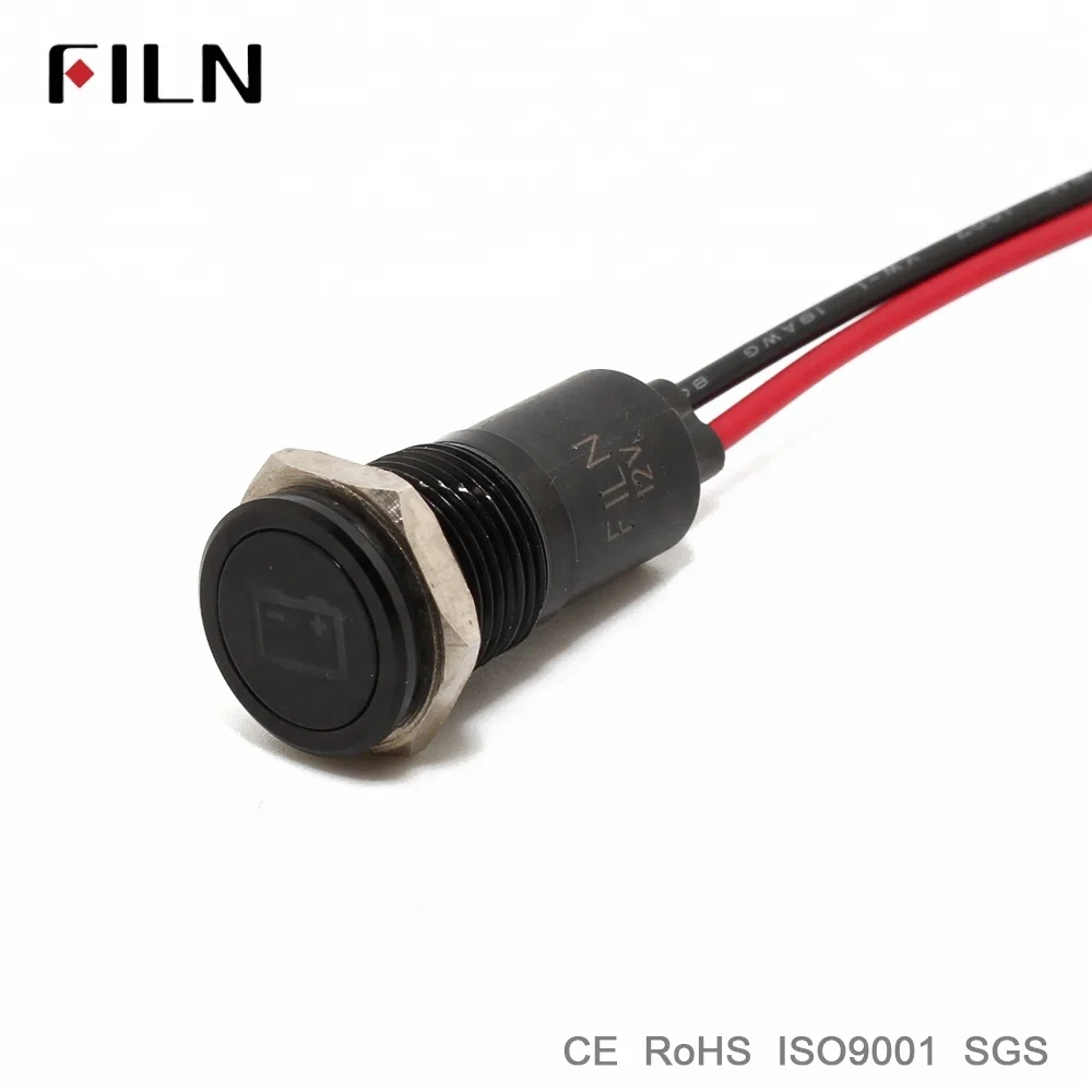 NEW 14mm 16mm 19mm waterproof IP67 12v Battery power symbol indicator light auto car warning lamp with 20cm wire