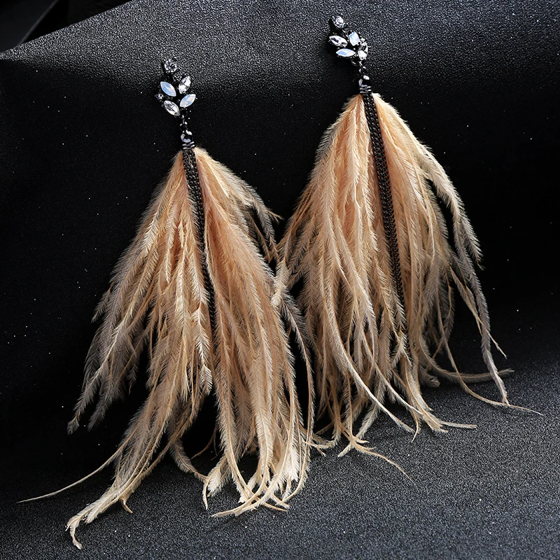 Jewish jewelry custom Feather and Metal Chain Tassel Earrings