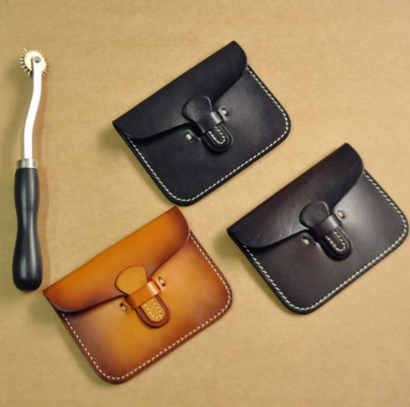 
Dreamtop DTF267 vegetable tanned leather coin pouch credit business card case mens women vintage card holder wallet 