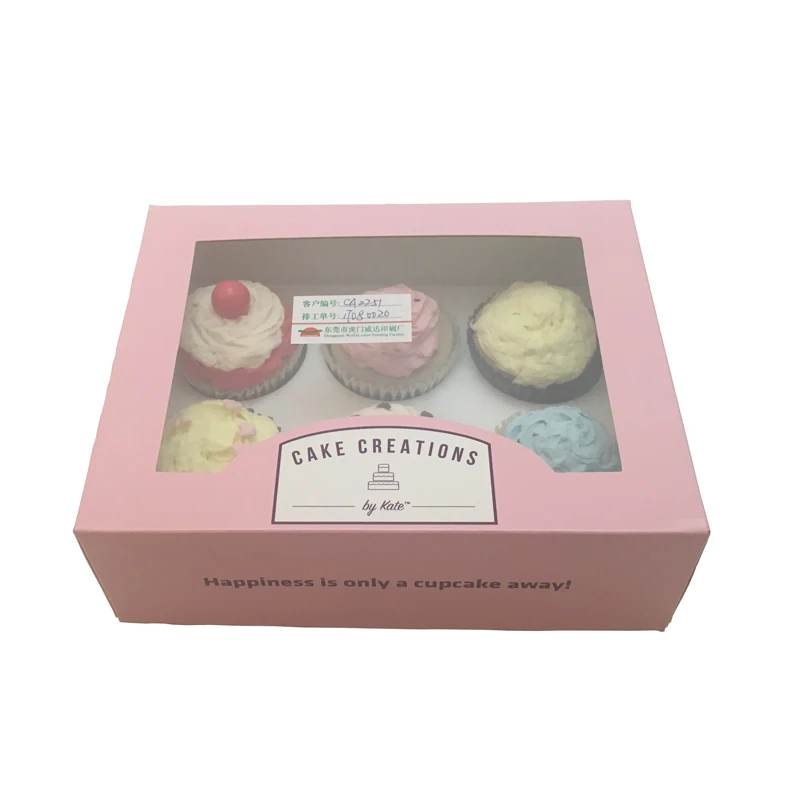 Hot sale eco-friendly custom logo printed colors mini muffin cupcake box with clear window foldable box 6 wholesale