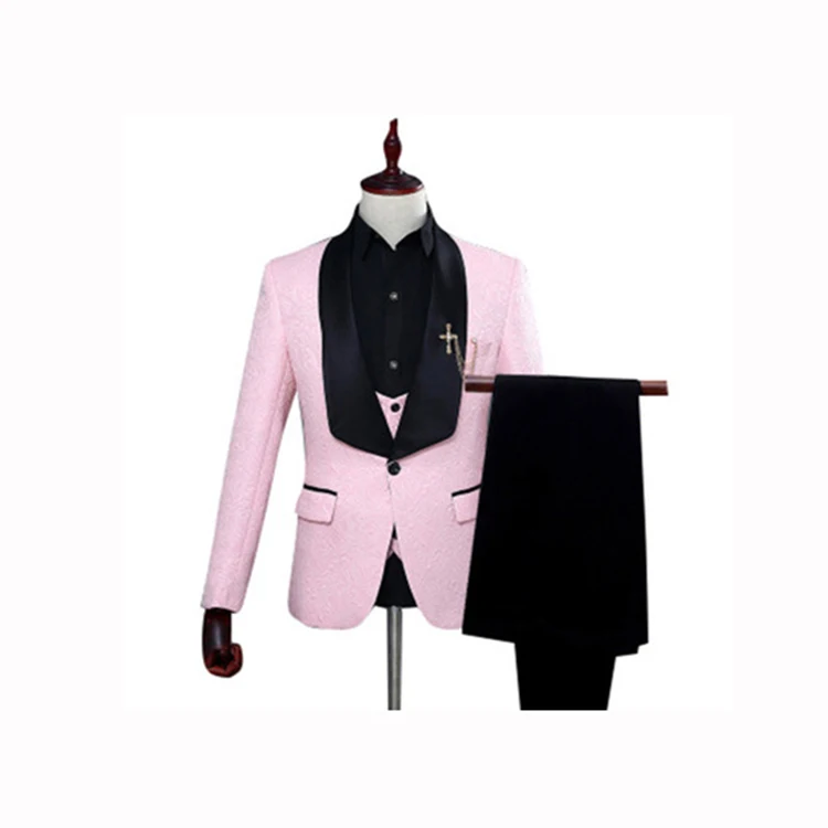 Red White Pink Suit Men Slim Fit Shawl Collar Men Suits For Wedding Fashion Jacquard 3 Piece Prom Suits