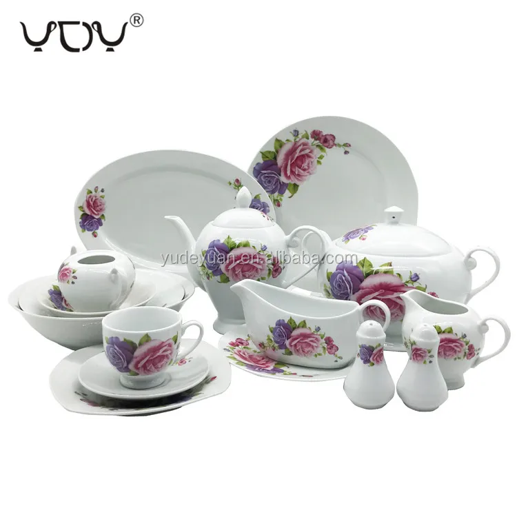 new bone china 47pcs custom desgin flower luxury porcelain dinnerware set ceramic