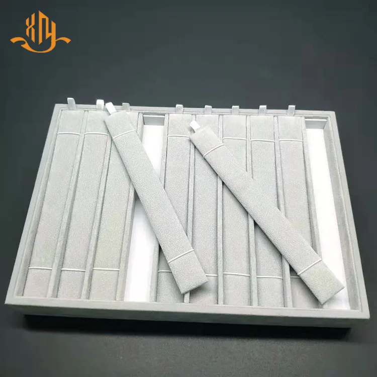 
XIANGYU Custom Luxury Gray Velvet Jewelry Necklace Display Holder Organizer Tray Stand 