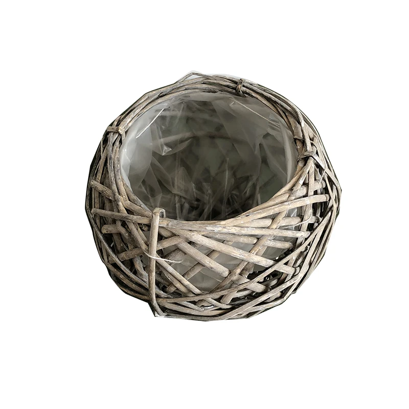 Hot-sell Craft Weave Willow Basket For Planting Flower Pots Plastic Lining