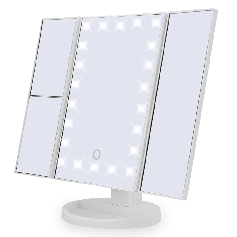 LED Light Touch Screen Light Control 3 Folding Magnifying Mirrors Desktop Rechargeable Make up Mirror Lamp For Makeup