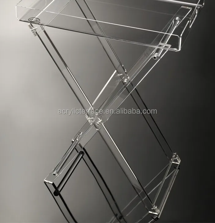 clear folding tables-acrylic hotel serving tray on stand