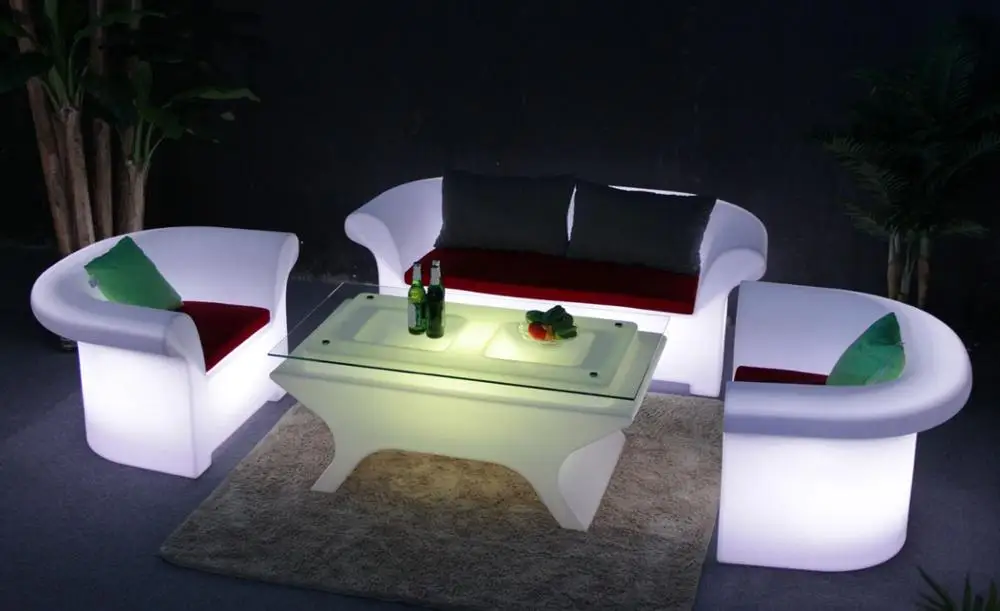 LED Illuminate Plastic Sofa Furniture Funny Big Sofa For Home KTV Use Garden Lighting Up Sectional  Sofa