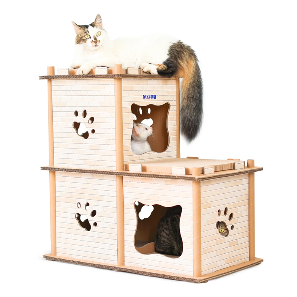 
DEKU Cat Scratch Lounge Cardboard Cat Scratchers 2 Layers House corrugated cardboard Cat House with Scratching Boards 