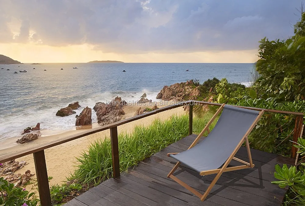 100% Garden Seating Solid Wooden Foldable Sling Beach Chair