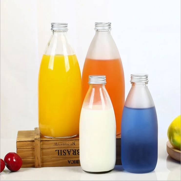 High quality 2oz 8oz 200ml 250ml transparent frosted Coffee Milk Tea glass juice bottles with screw cap