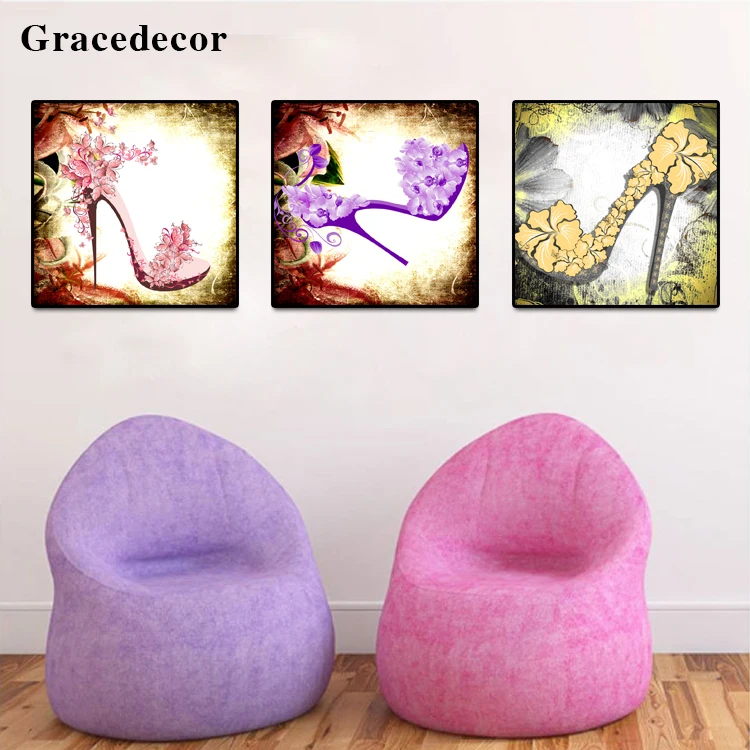 
Fashion High-heeled Shoes Decor Latest Modern Wall Glass Painting Designs For Shop 