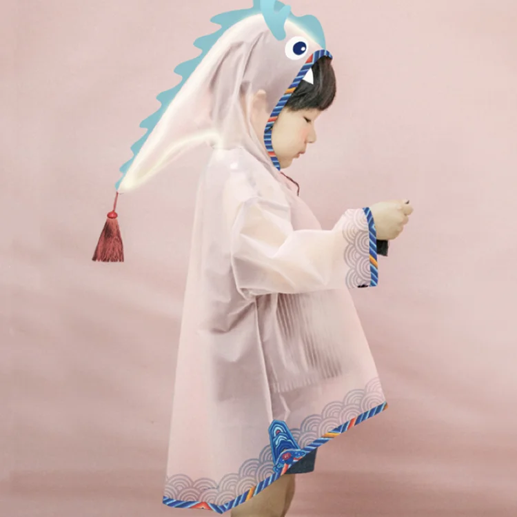 2022 new stylish dragon cute kids  transparent TPU raincoat for children