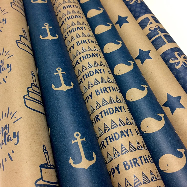 
OEM Acceptable Various Patterns Printed Kraft Paper Birthday Gift Wrapping Paper 