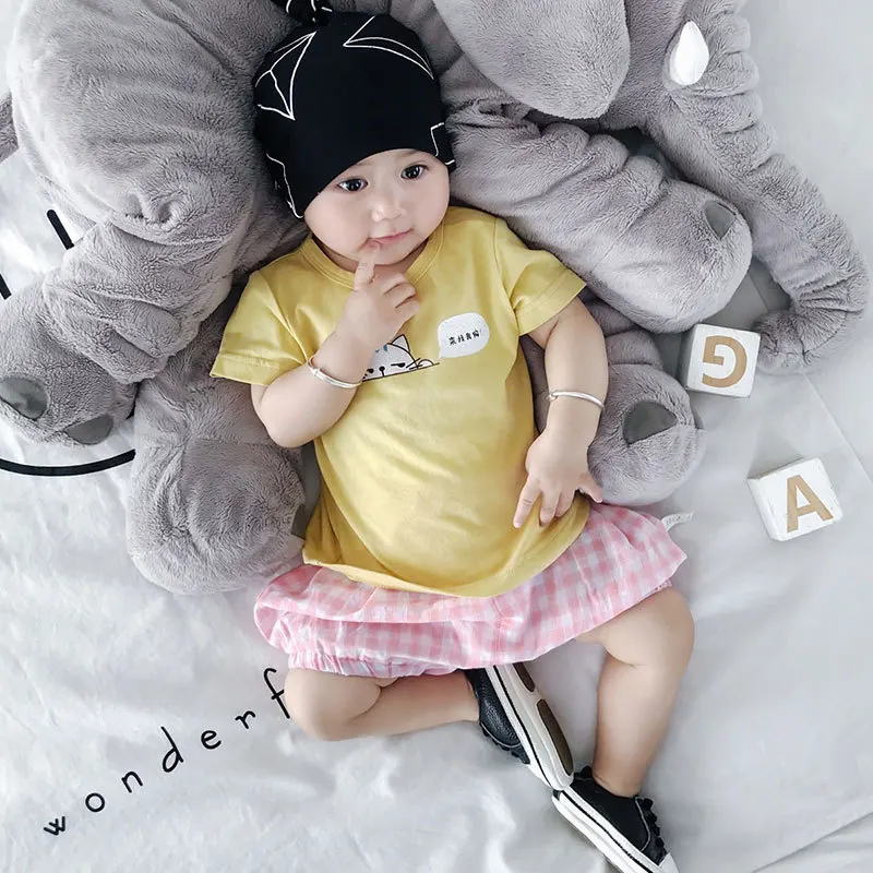 
baby clothing Neonatal clothes Summer-style round collar plain-color casual jacket Baby T-shirt 