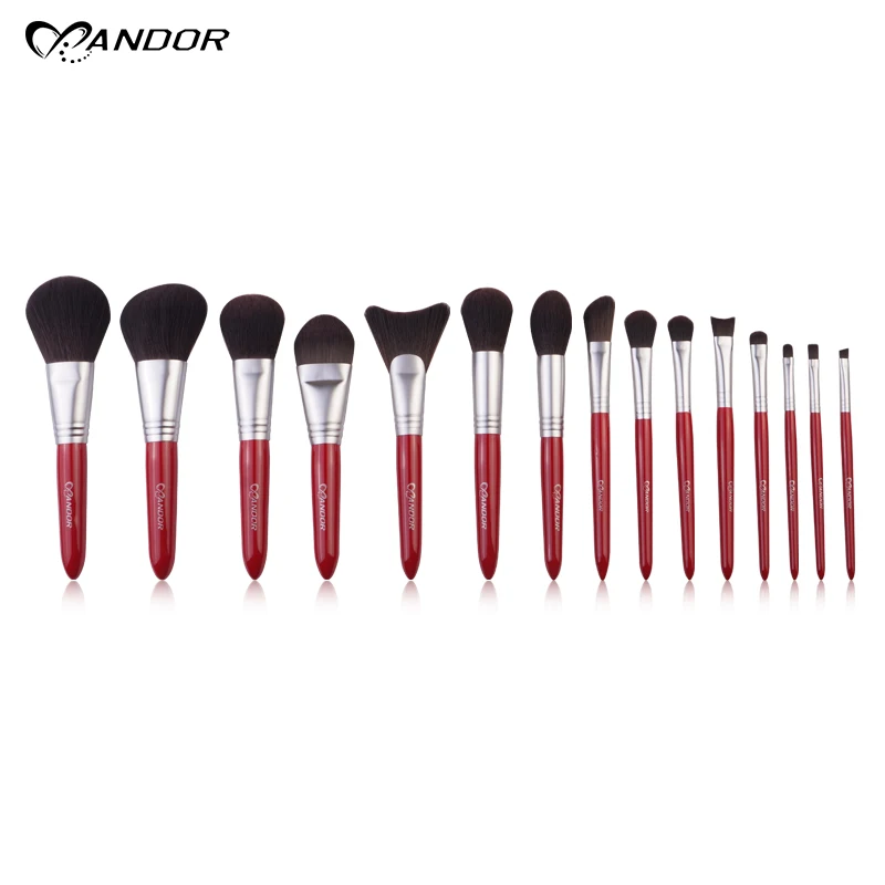 15pcs Red Private label  Make-up Brush Set cleaner Beauty Skin Care   Tools Kit  Foundation blush brushes   black silver