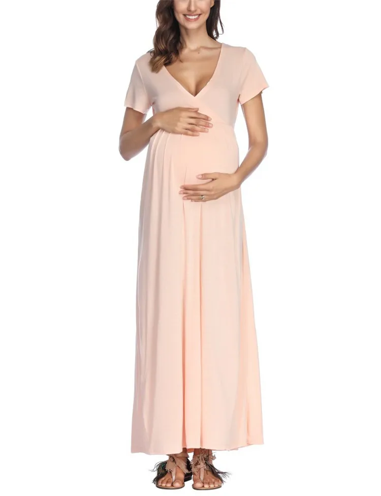 
D3119 Wholesale Summer Casual Short Sleeve Maxi Maternity Pregnant Lady Long Dress 