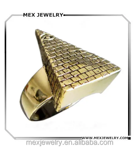 18K Gold Big Egyptian pyramids Face all-seeing eye ring Illuminati Jewelry