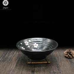Custom printed wholesale ceramic Japanese black pottery ramen noodle bowl