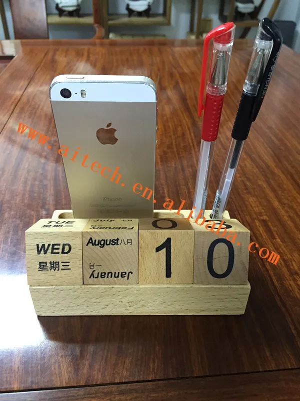 
Multi-functional Wooden Office Desk Pen Phone Holder ,Wood Calendar Holder Office Accessories 