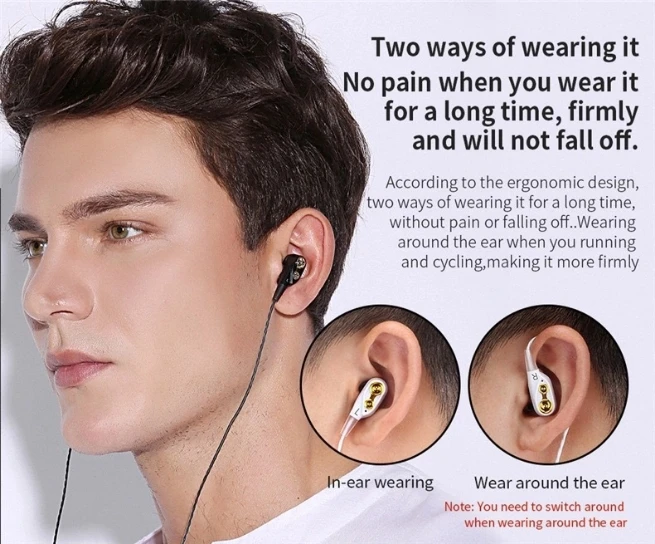 Dual Dynamic Driver Moving Coil 3.5mm Wired In-Ear Headphones Earphones with Mic