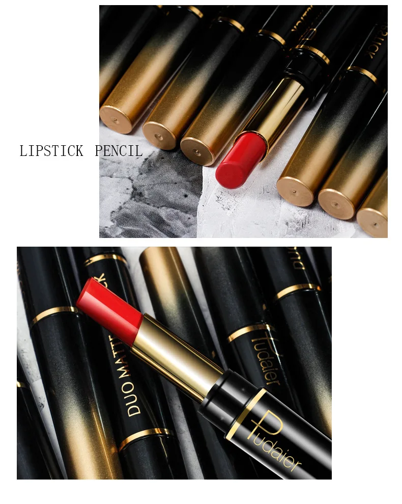 Pudaier Matte Lipstick Waterproof Double Sided Long Lasting Lipsticks Brand Lip Makeup Cosmetics Dark Red Lips Liner Pencil