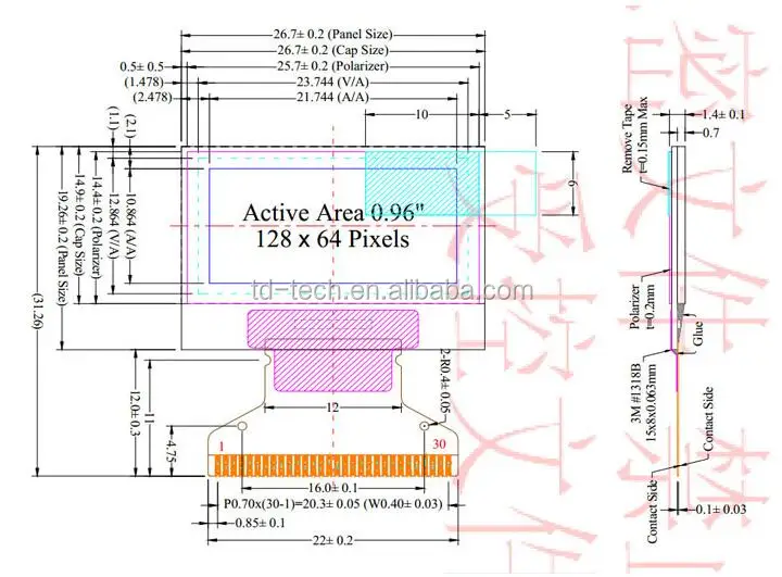 Taidacent SSD1305 0.96 Inch I2C Spi White Yellow Color Blue Light Emitting Diode Organic Electroluminescent Display Oled 128x64