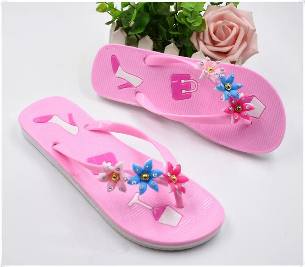 Girls Gender Camellia PVC Jelly Sandals PE Slippers with nice printing