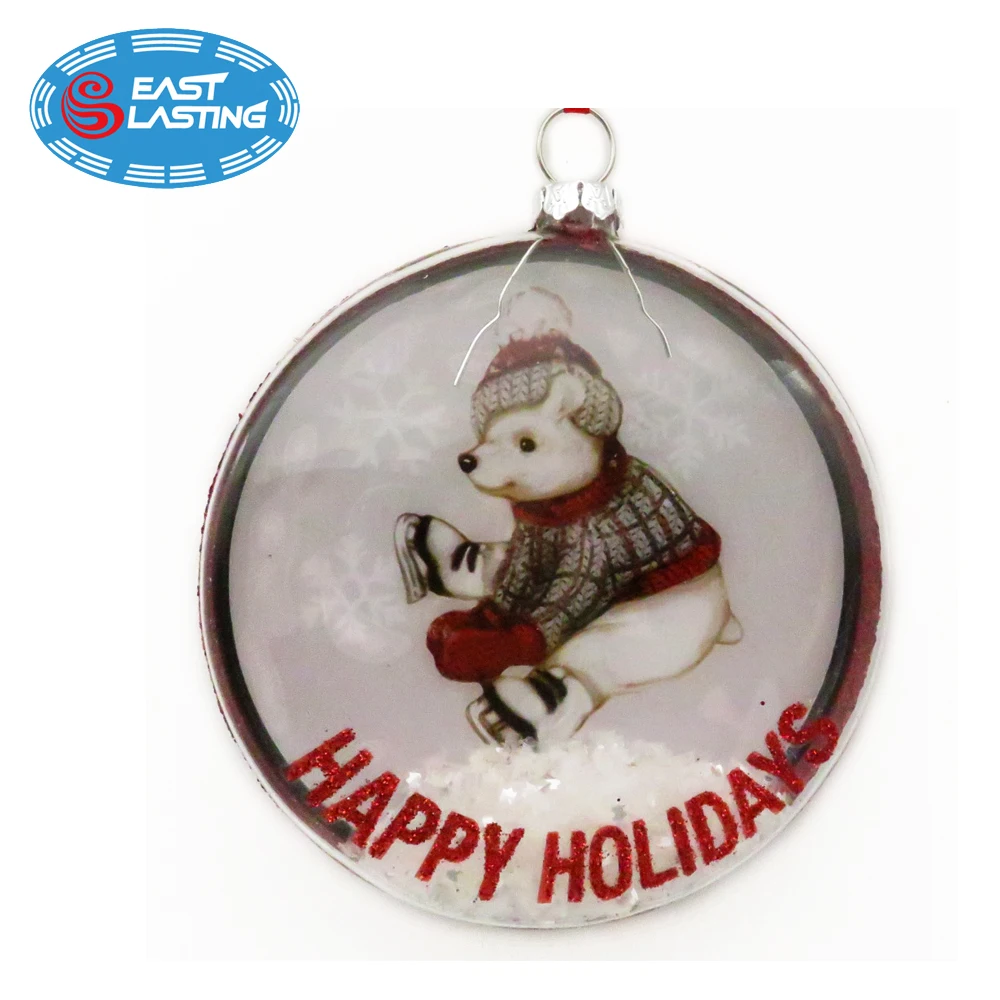 Santa Claus glitter filled glass Christmas ornament hanging glass flat ball