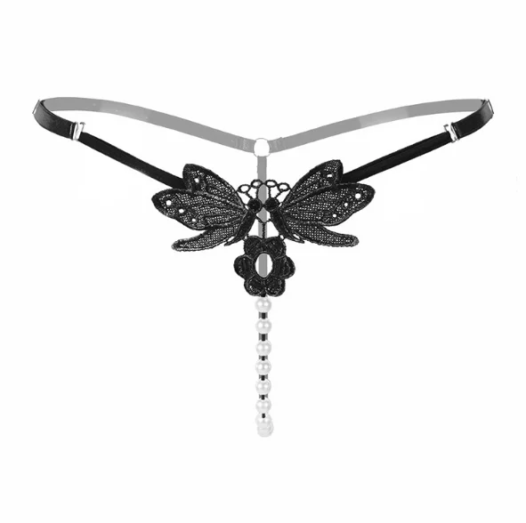 New design girls transparent panties ladies models adjustable size pearl thongs underwear