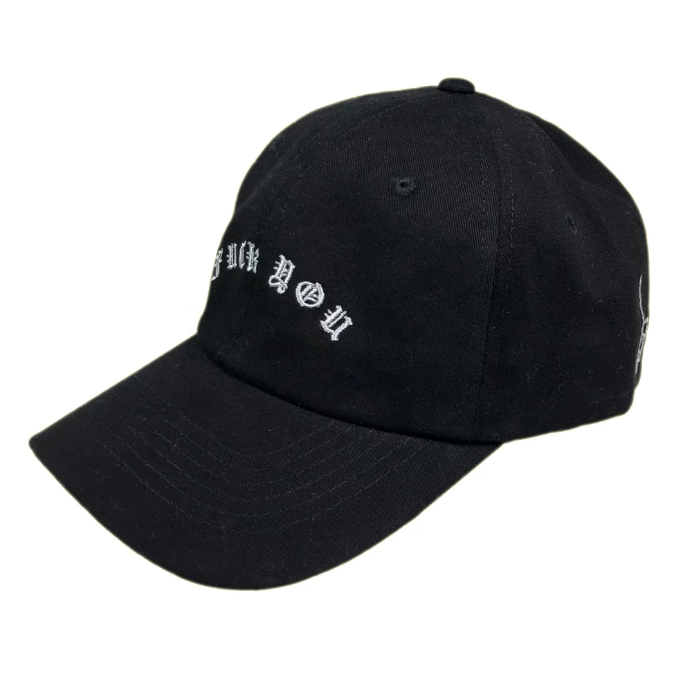 Wholesale high quality 100% black cotton custom logo Embroidery dad cap hat