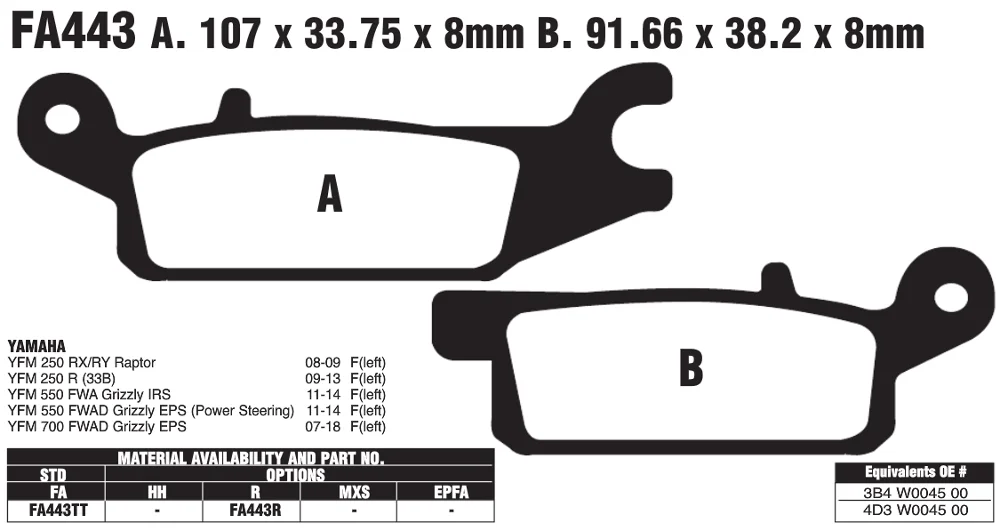 motorcycle motorbike atv utv FA 443 FA443TT/FA443R sintered copper brake pads