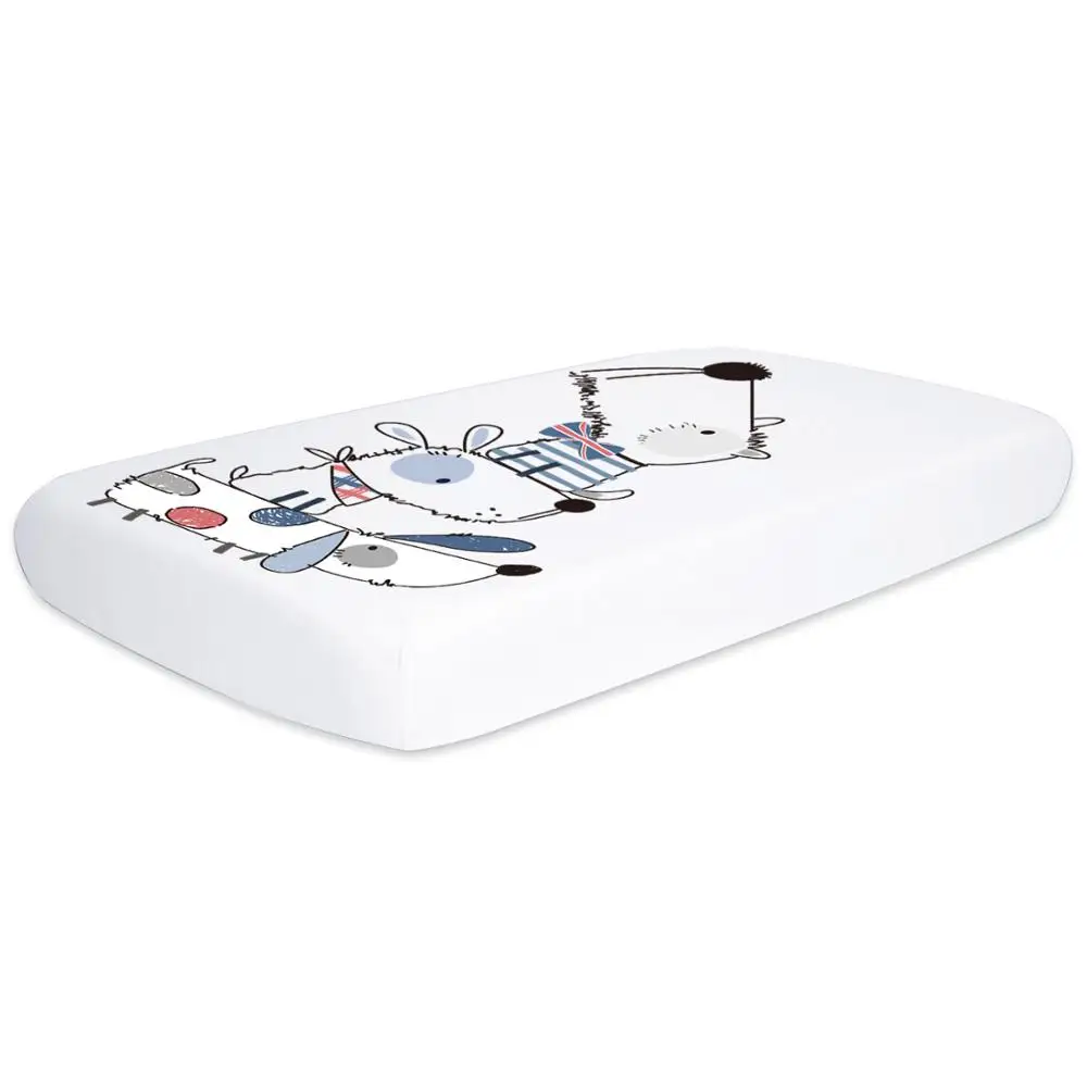 Cartoon Dogs Printing 100% Organic Cotton Jersey Knit Fitted Crib Sheet Set Baby Fitted Sheet