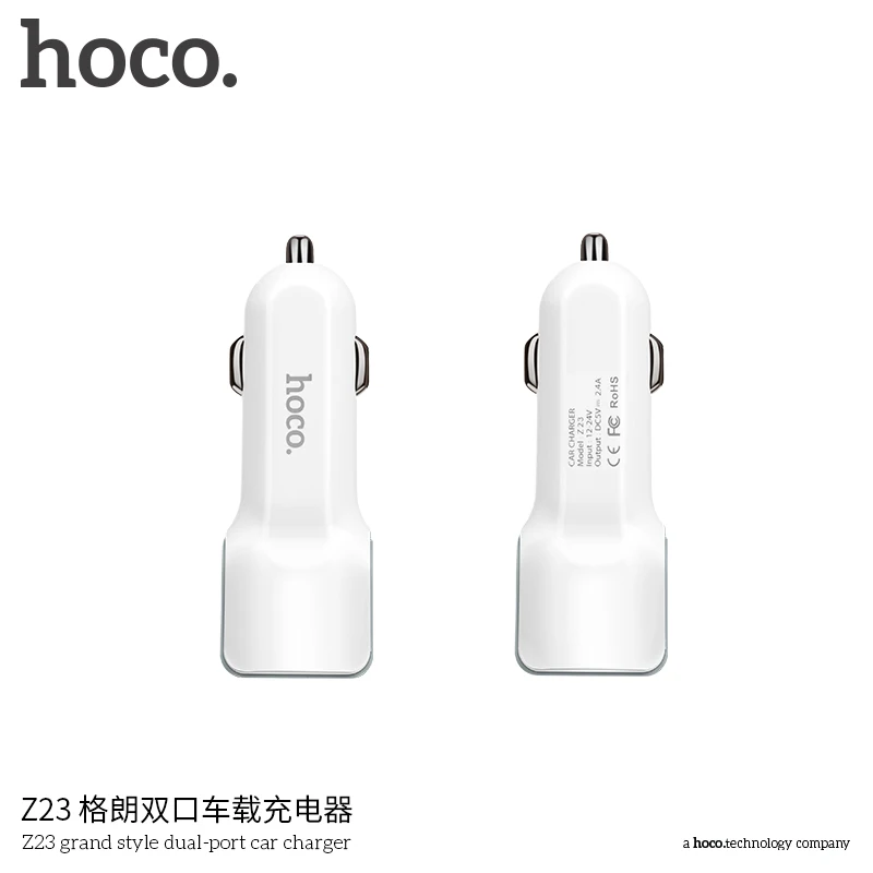 
2020 Hot Wholesale HOCO Z23 Electric Dual USB Cellphone Car Battery Charger 2.4A 12W Fast Charging Power Mobile Chargers 
