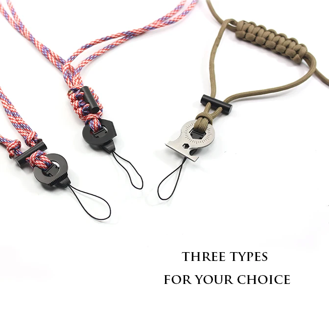 Paracord Survival Lanyard Ferro Rod Outdoor Paracord Survival Emergency Fire Starter Necklace  Camera Cellphone Case Holder