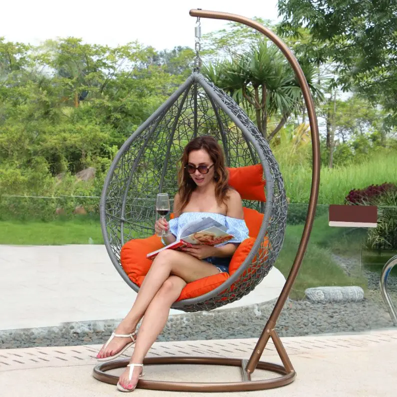 Indoor Leisure Rattanswing Rattan Swing Chair With Nest Basket Cushion Stand
