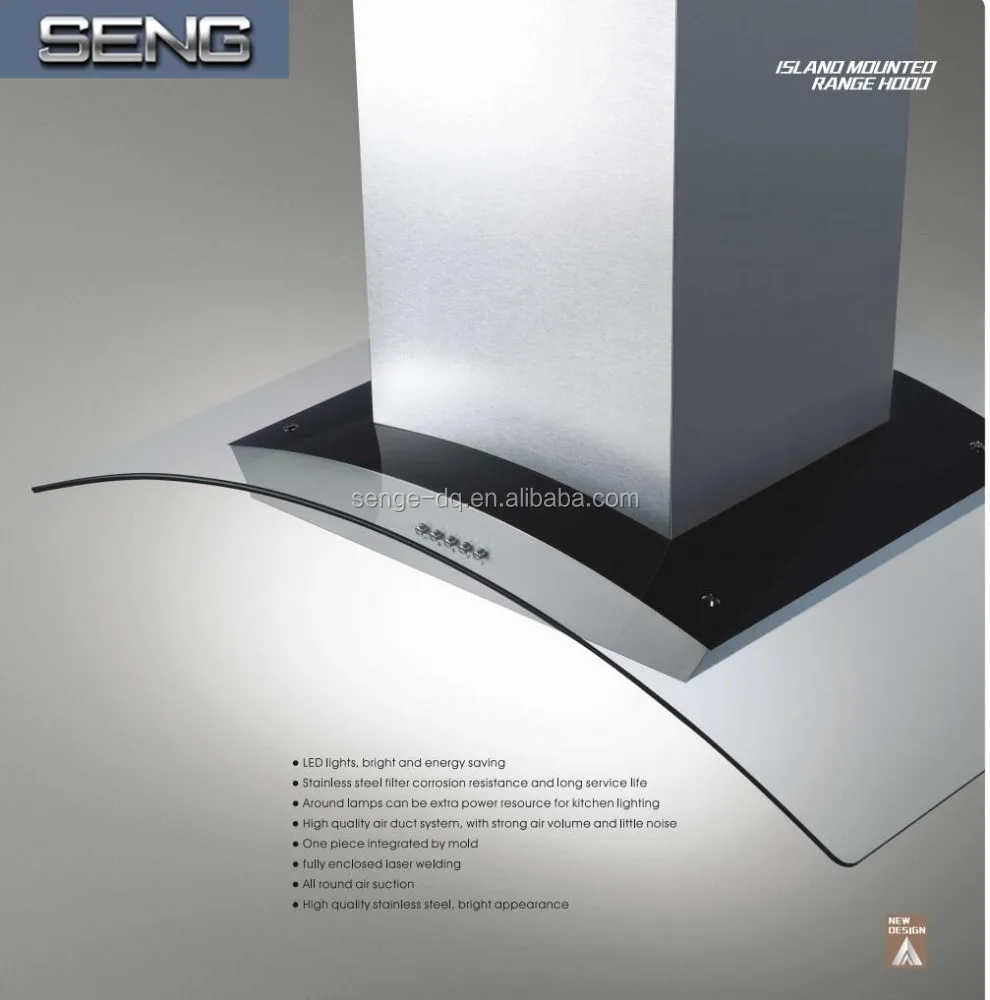 SENG Stainless Steel Tempered Glass Island Mounted Range Hood For Commercial Kitchen