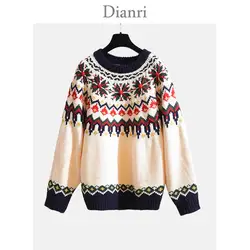 women fashion christmas fashion style loose sweater with multicolor jacquard knit