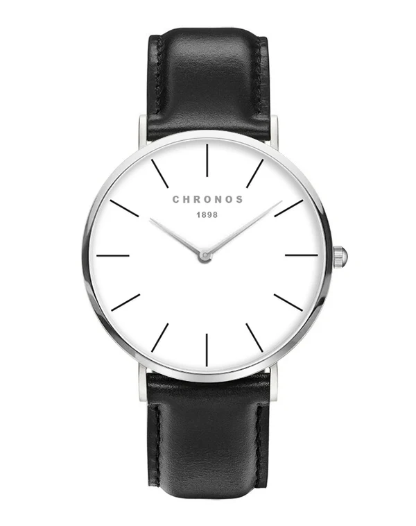 
Chronos Men Watches Leather Strap Women Watches Rose Gold Silver Quartz Wrist Watch Relogio Masculino 