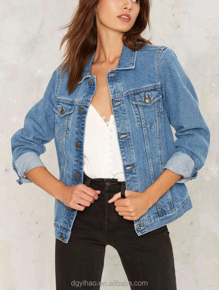 Yihao fashion new autumn wholesale jean jacket women outwear printing denim jacket women
