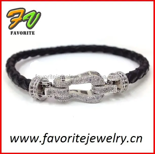 Black leather with charming braided rope bracelet