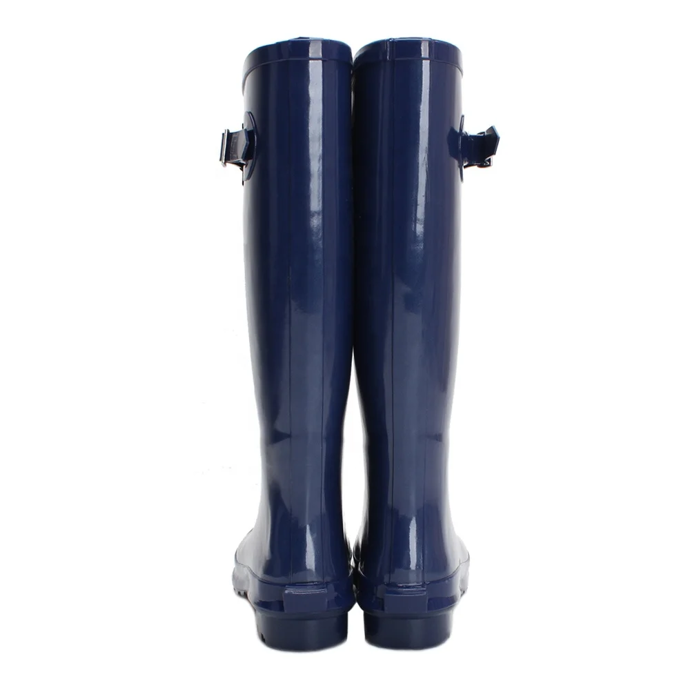 
Hot sale navy blue wellington women knee boots rubber rain boots ladies with side buckle have in stock 