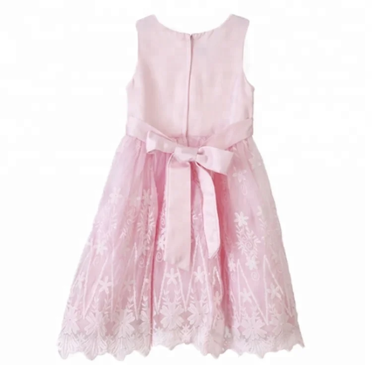 Милое розовое платье на молнии с кружевной вышивкой и поясом-бабочкой для девочек
