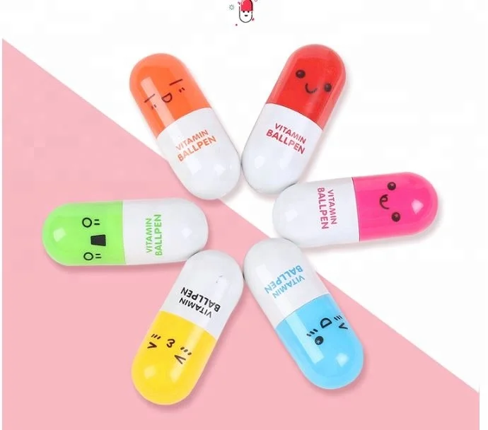 Lovely creative stationery smiling face plastic wholesale novelty pill ballpoint cute pen for gift