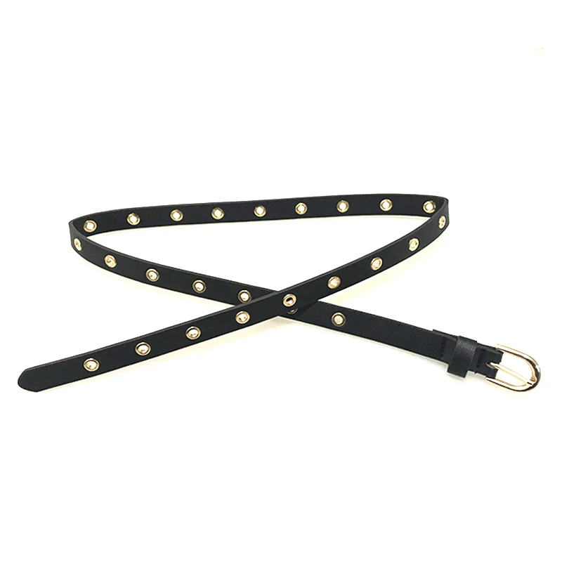 
Factory designer fashion new woman belt metal woman belt eyelet rivet woman belt PU leather brown punk sexy rock China supplier 