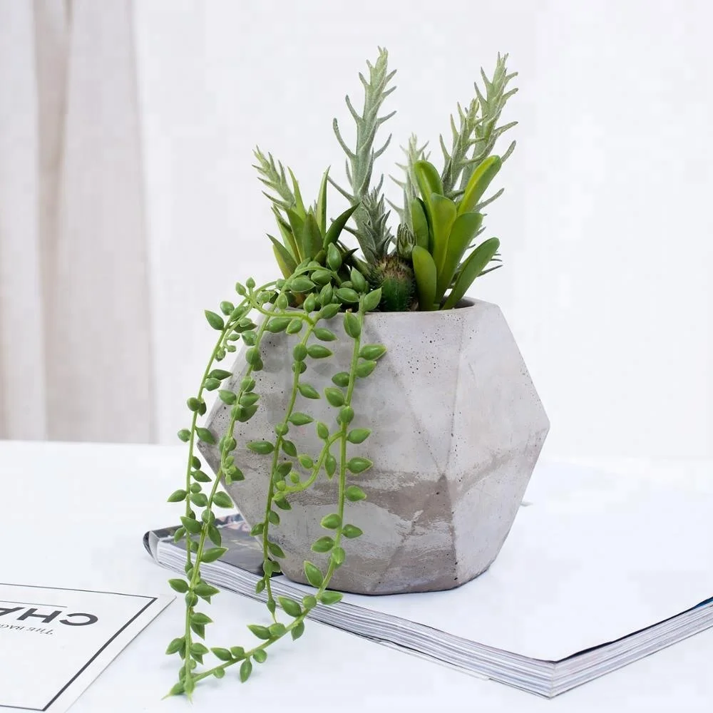 Wholesale succulent factory direct artificial succulent in bare cement flowerpot for decoration