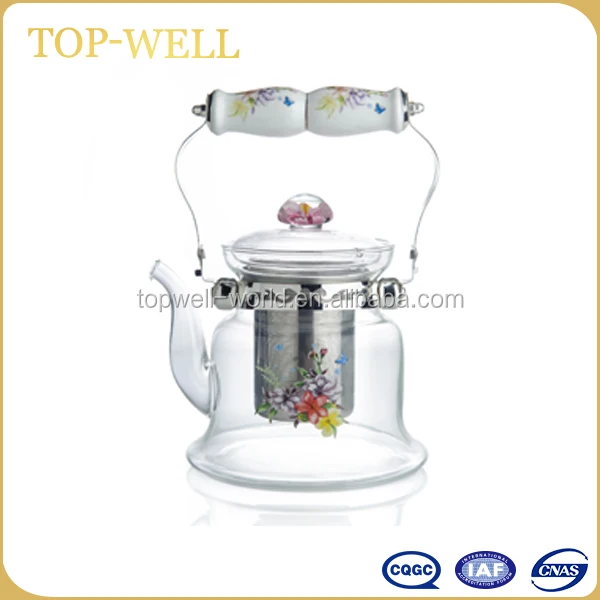 1200ml stainless steel filter kettle glass tea kettle