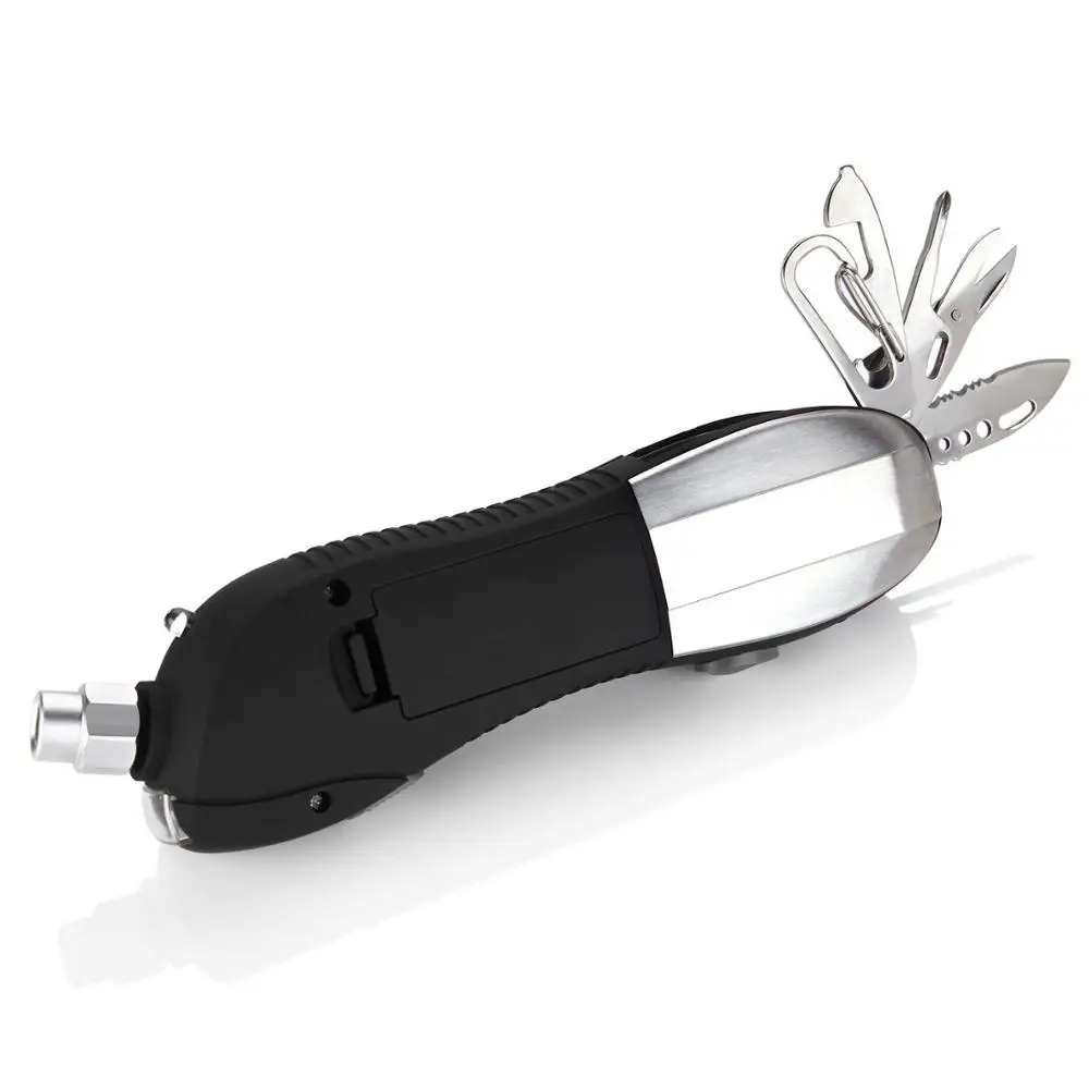 Auto vehicle emergency escape tool with flashlight, digital tire gauge